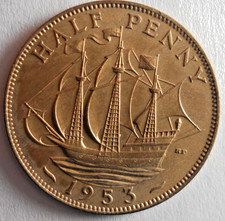 1953 GREAT BRITAIN 1/2 PENNY - AU/UNC - KEY DATE Coin - Lot #B16