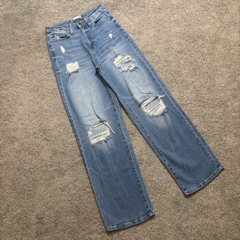 SO Highest Rise Baggy Dad Jeans Womens 3 26 Blue Denim Distressesd Ripped