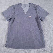 FIGS Catarina Scrub Top Womens L Grey Technical Collection V-Neck Short Sleeve
