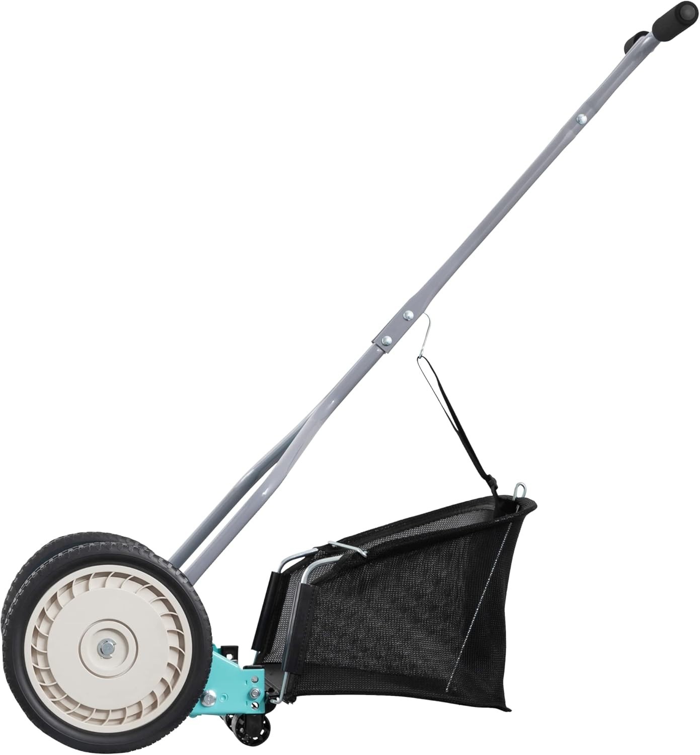 14-Inch Push Reel Lawn Mower 5-Blade Adjustable Height with Grass Catcher - Mint