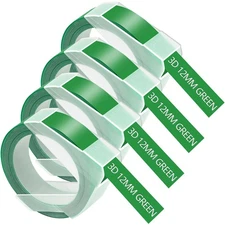 4PK For DYMO 3D Embossing Label Tape Organizer Xpress 521203 White on Green 12mm