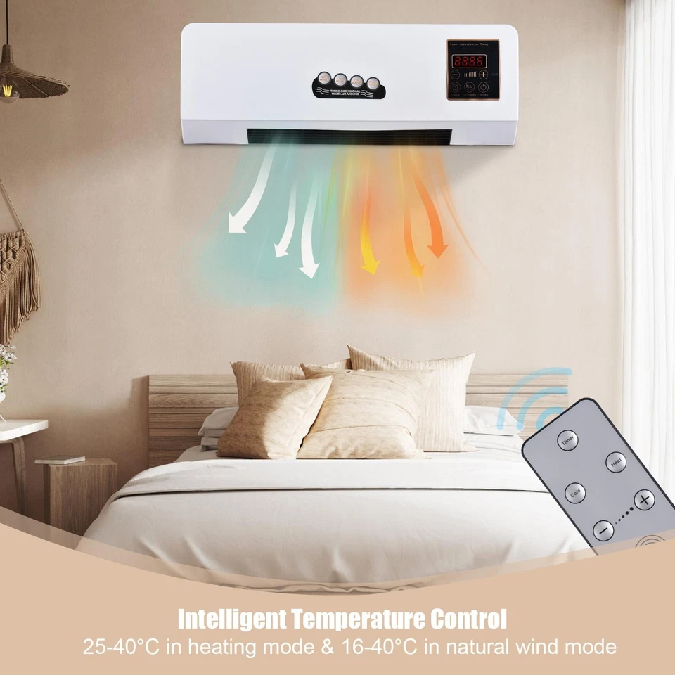2 in 1 1800W Wall Mounted Heater & Air Cooling Fan Combo with Remote Control - Image 2 of 4
