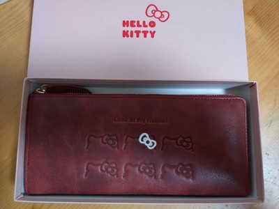 Hello Kitty rote Leder lange Geldbörse Kartenetui großes Fach unbenutzt