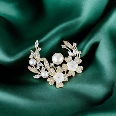 Süßwasserperlen Zirkonia Blume Brosche Anstecknadel Braut Hochzeit Geschenk für Sie
