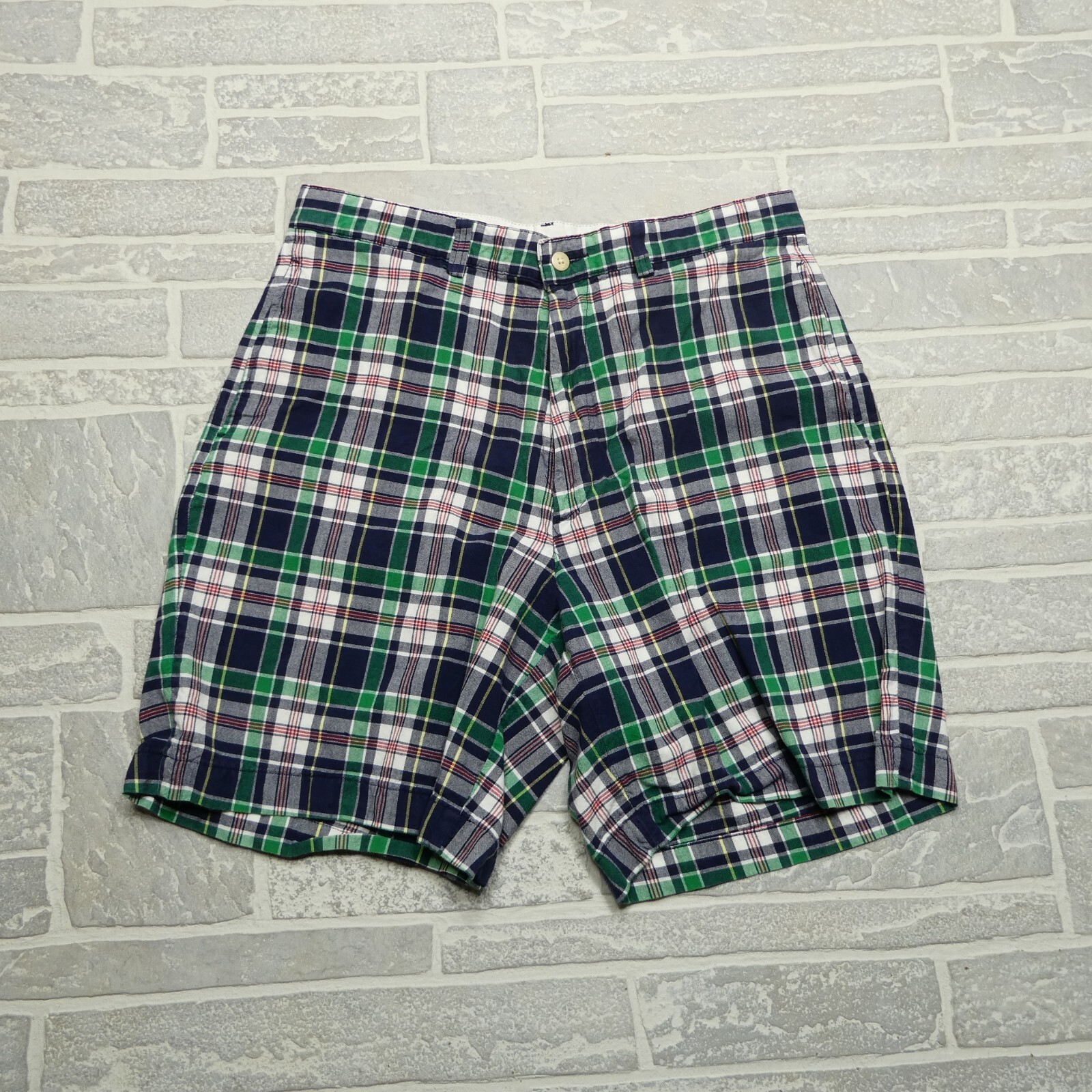 VINTAGE Polo Ralph Lauren Shorts Size 32 Blue Green Scottish Plaid Lightweight