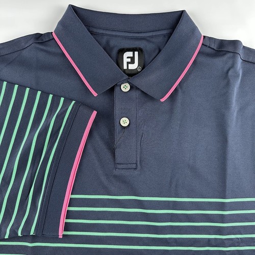 FootJoy FJ Herren Poloshirt - Golf - Kurzarm - Navy mit grünen Streifen - L - Bild 7 von 18