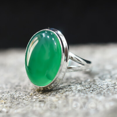 SILVER925 GREEN STONE RING/シルバー/リング Men Silver Green Stone Ring, 925k Sterling Silver, Handmade