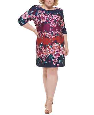 Jessica Howard Women's Plus Size Floral Print 3/4-Sleeve Shift Dress