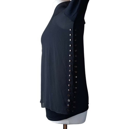 Mint Velvet Womens Top Size 8-10 Black Sheer Layered Top Stud Detail - Picture 4 of 5