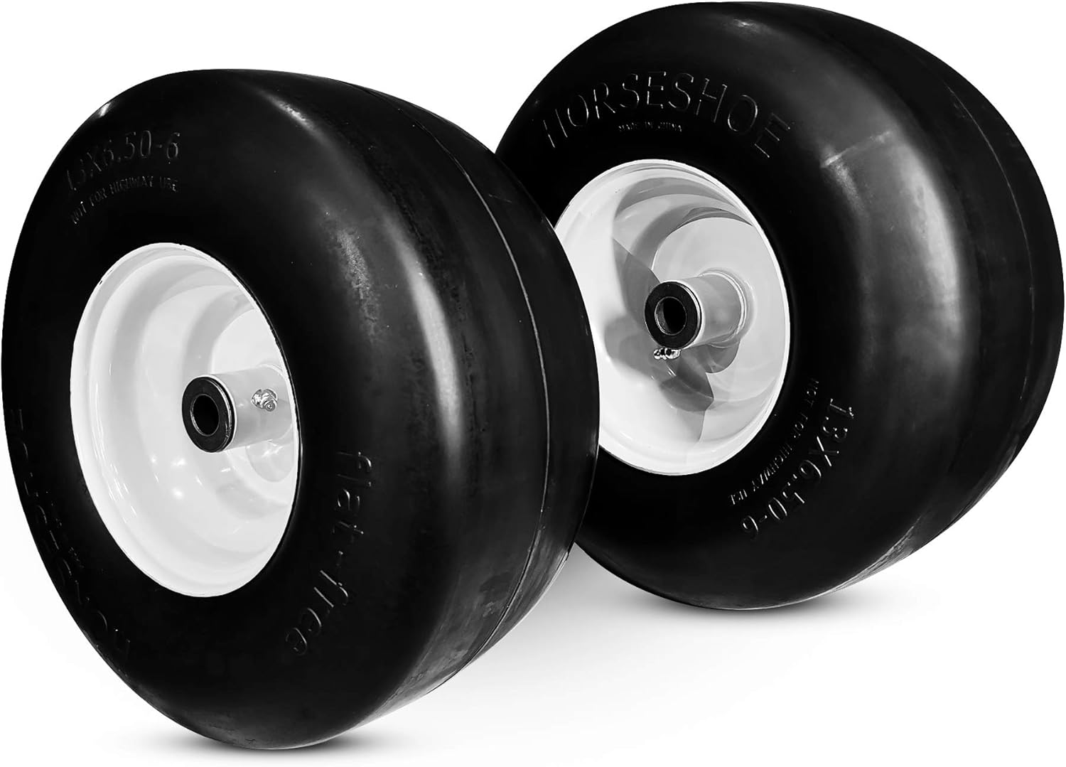 (2-Pcs-Set) New 13X6.50-6 Flat-Free Smooth Tires W/Steel Rim for Lawn Mower Gard