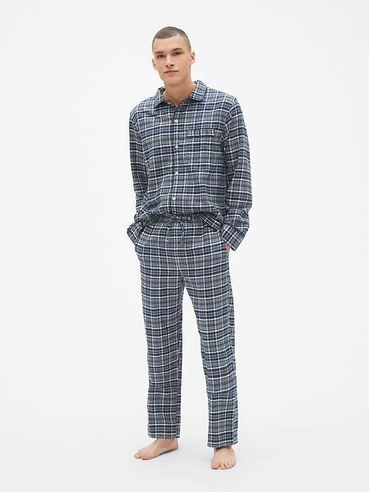 GAP MEN'S GRAY PLAID FLANNEL PAJAMA PJ SET SIZE SMALL