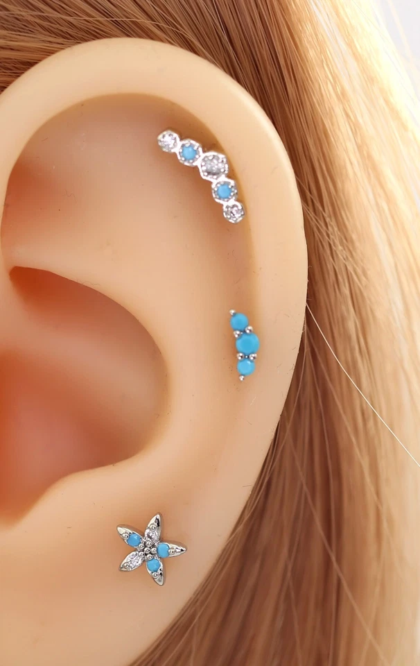 20g Turquoise CZ Ear Cartilage Helix Piercing Dangle Stud Bar Screw Ball Earring Foto 3 de 4