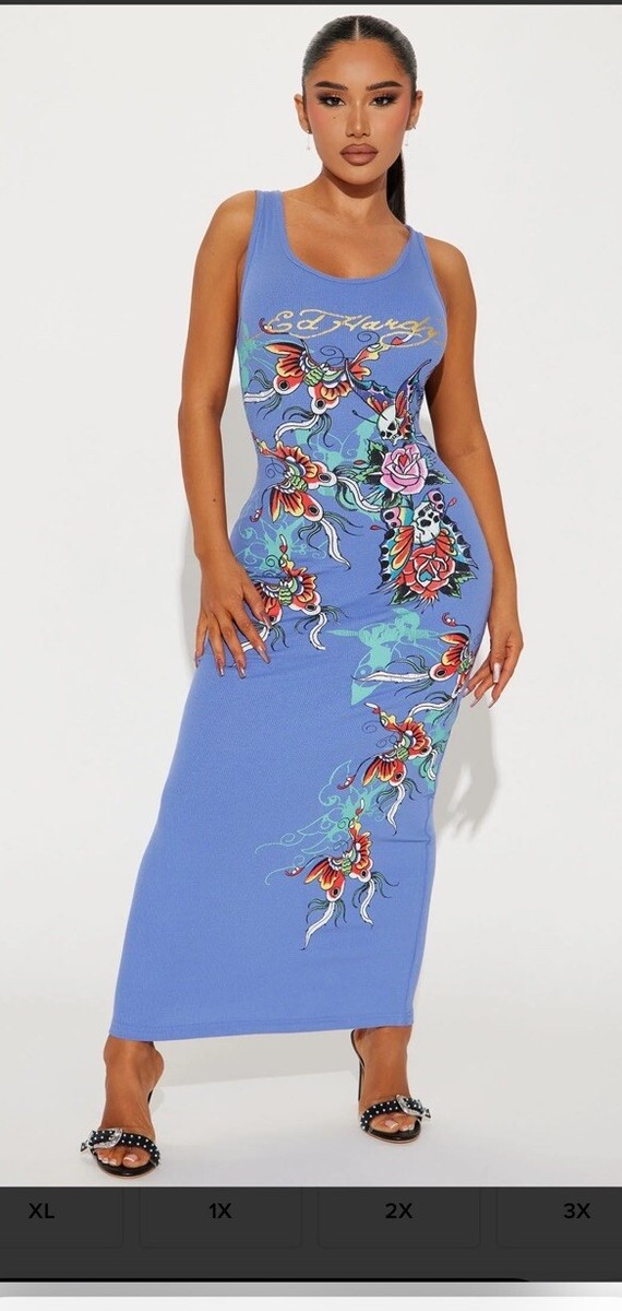 Ed Hardy Butterfly Maxi Dress - Slate Blue | eBay