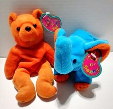 Pets Plush Lot Vtg 1997 AVON FULL O'BEANS Collection Orange Bear  Blue Elephant