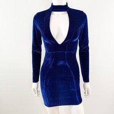 Windsor Royal Blue Velvet Mini Dress Size S Choker Neck Sexy Cocktail NEW