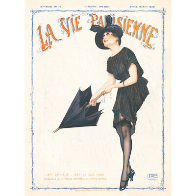La Vie Parisienne Frühling Regen Regenschirm Magazin Cover großer Wandkunstdruck 18 x 24
