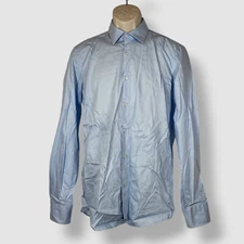 Hugo Boss Men's Blue Solid Slim Collared Long Sleeve Jenno Dress Shirt Size 15.5