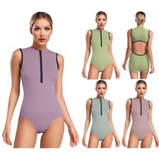 Womens Sleeveless Ballet Leotard Zipper Sleeveless Back Hollow Out Yoga Bodysuit