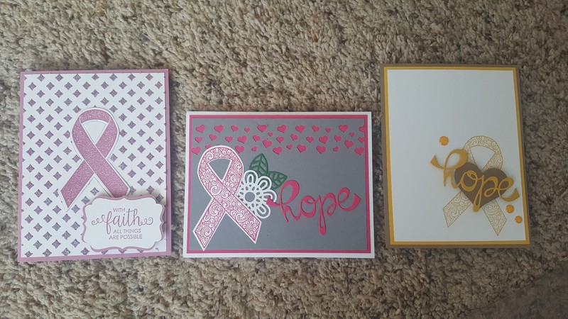 3 Handmade Stampin' Up All Occasion Greeting Cards Ribbon of Courage
