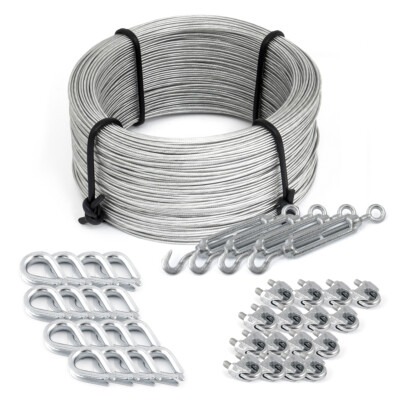 6mm Stahlseil PVC Mit Ösen - Länge: 2m - Drahtseil Mit PVC Ummantelung (Draht 4mm - 6x7+FC) - 2