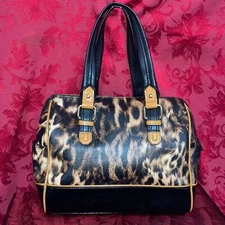 Calvin Klein Leather/Patent Leather Cheetah Print Doctors Bag Satchel