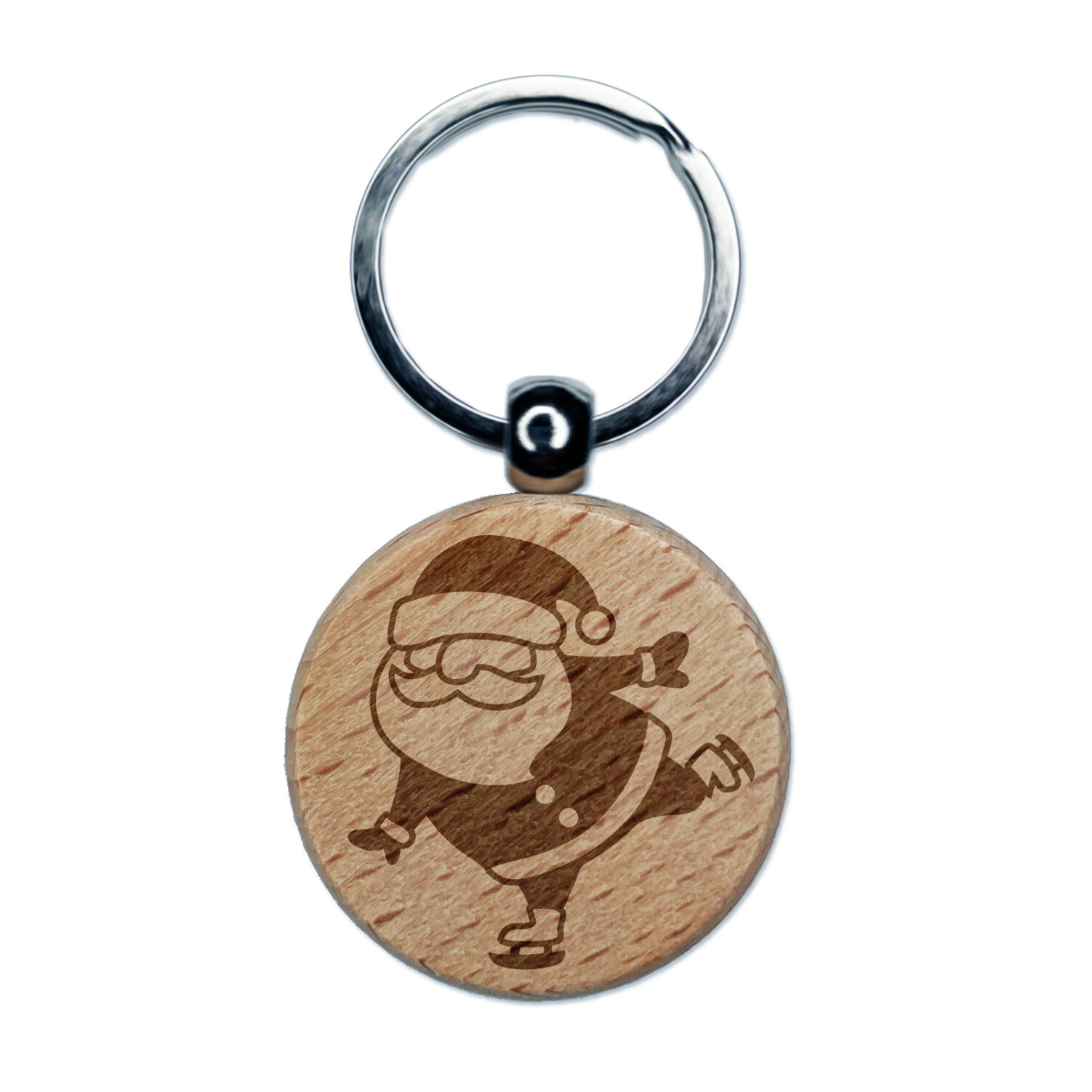 Christmas Santa Ice Skate Wooden Keychain Charm