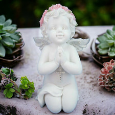 Guardian Angel Figurine Praying Cherub with Cross Statue Ornament Sculpture