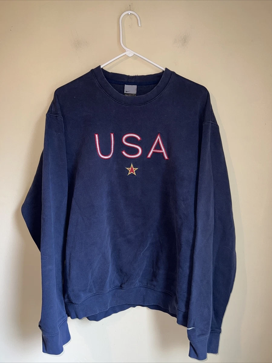 Nike Crewneck Sweatshirt Men s USA Team Gray Tag Navy Blue Star Longsleeve Large