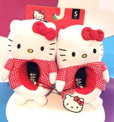 Hello Kitty Soft Cozy Slippers, Sanrio Size S 5-6 Red Bow&Polka Dot Design Plush