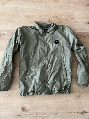 RVCA Jacket Windbreaker Men's Small Olive Green Snap Front