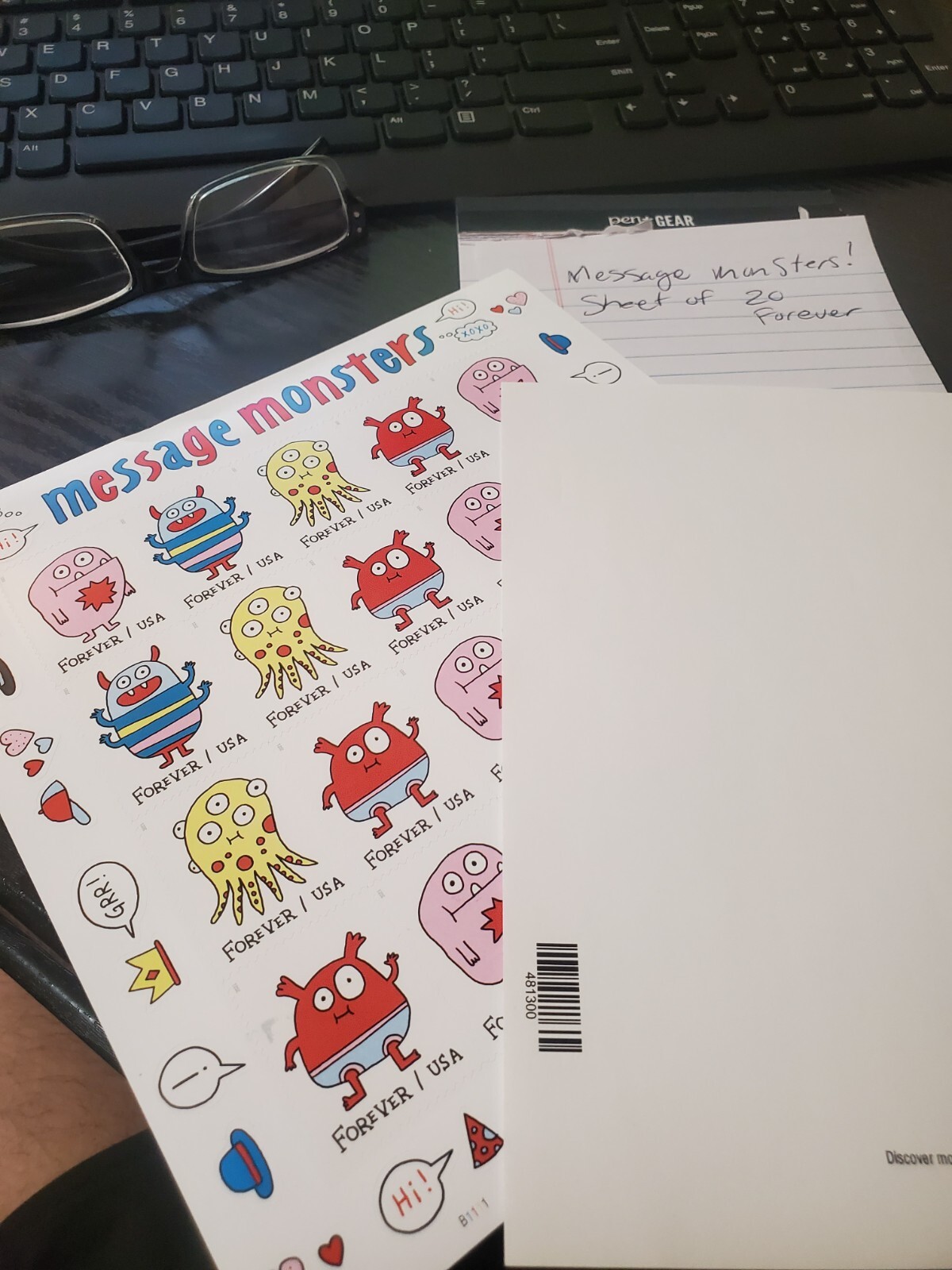 USPS Postage Stamps Sheet of 20 First Class for Letter  Message Monsters