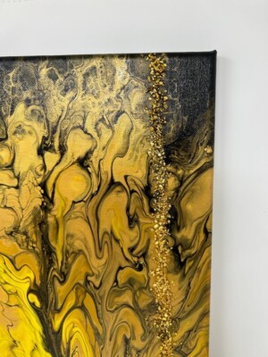 Gelb| Gold und Schwarz Leinwand Set Dreiteilig Unikat Wandbild Große Leinwand