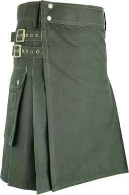 Scottish Green Ripstop Utility Kilt Traditional Fashion