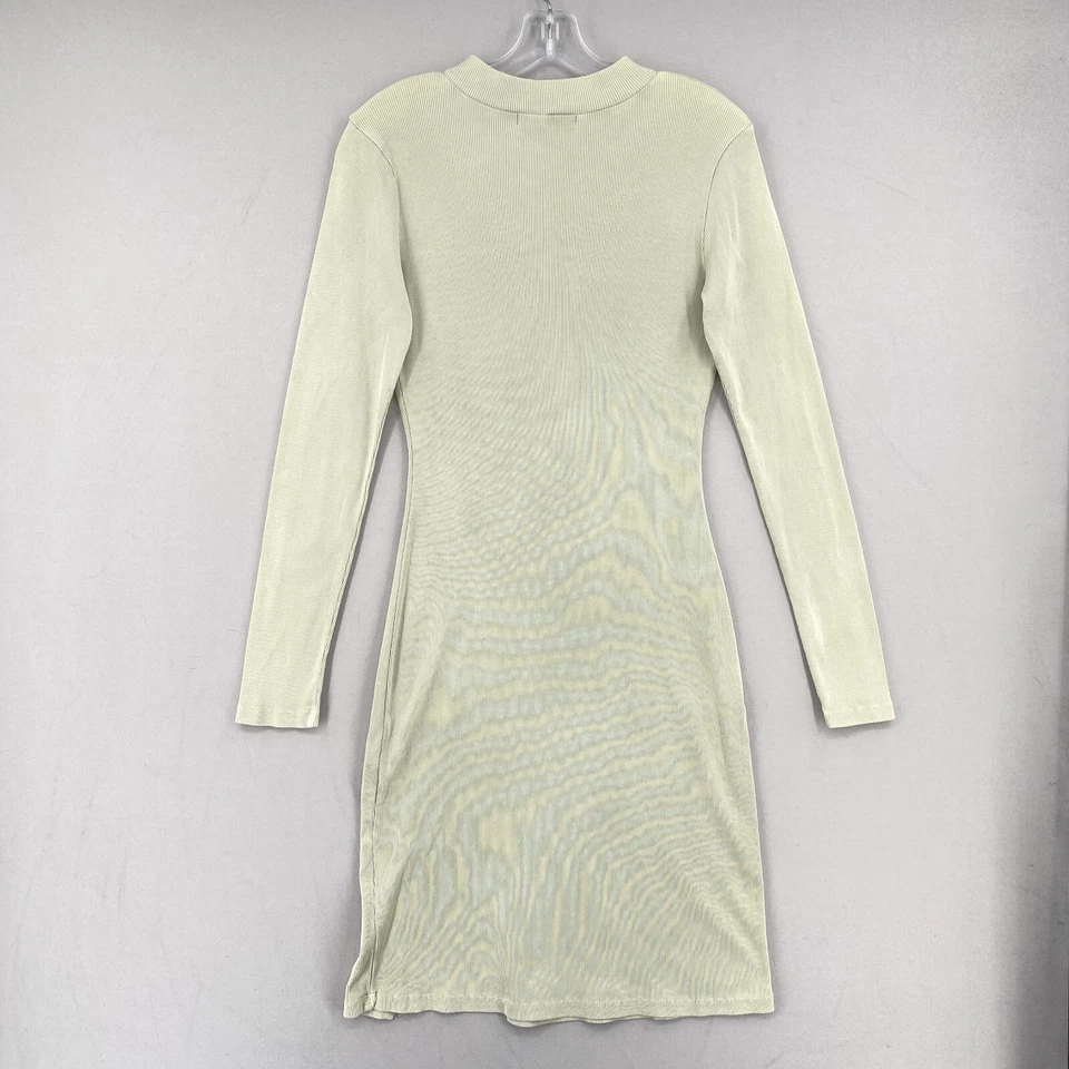 Vestido acanalado Young Fabulous & Broke verde medio manga larga cuello falso ceñido al cuerpo Foto 4 de 4