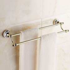 Gold Color Brass Bathroom Double Towel Rail Rack Bar Towel Holder Wall Mounted