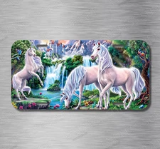 Beautiful Unicorns Horses Waterfall Nature Equine  License Plate Front Auto Tag