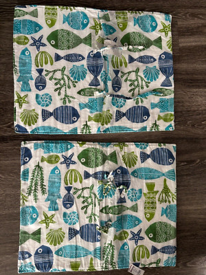 2 NWT Pillow Shams Fish Stripes Blue Green Beach Ocean Standard size 26'' x 20''