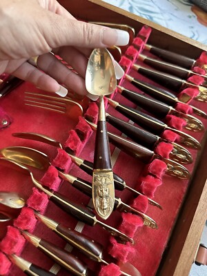 James Jewelers Vintage Bronze Flatware Thailand 29 Pieces,Buda And Name Imprint