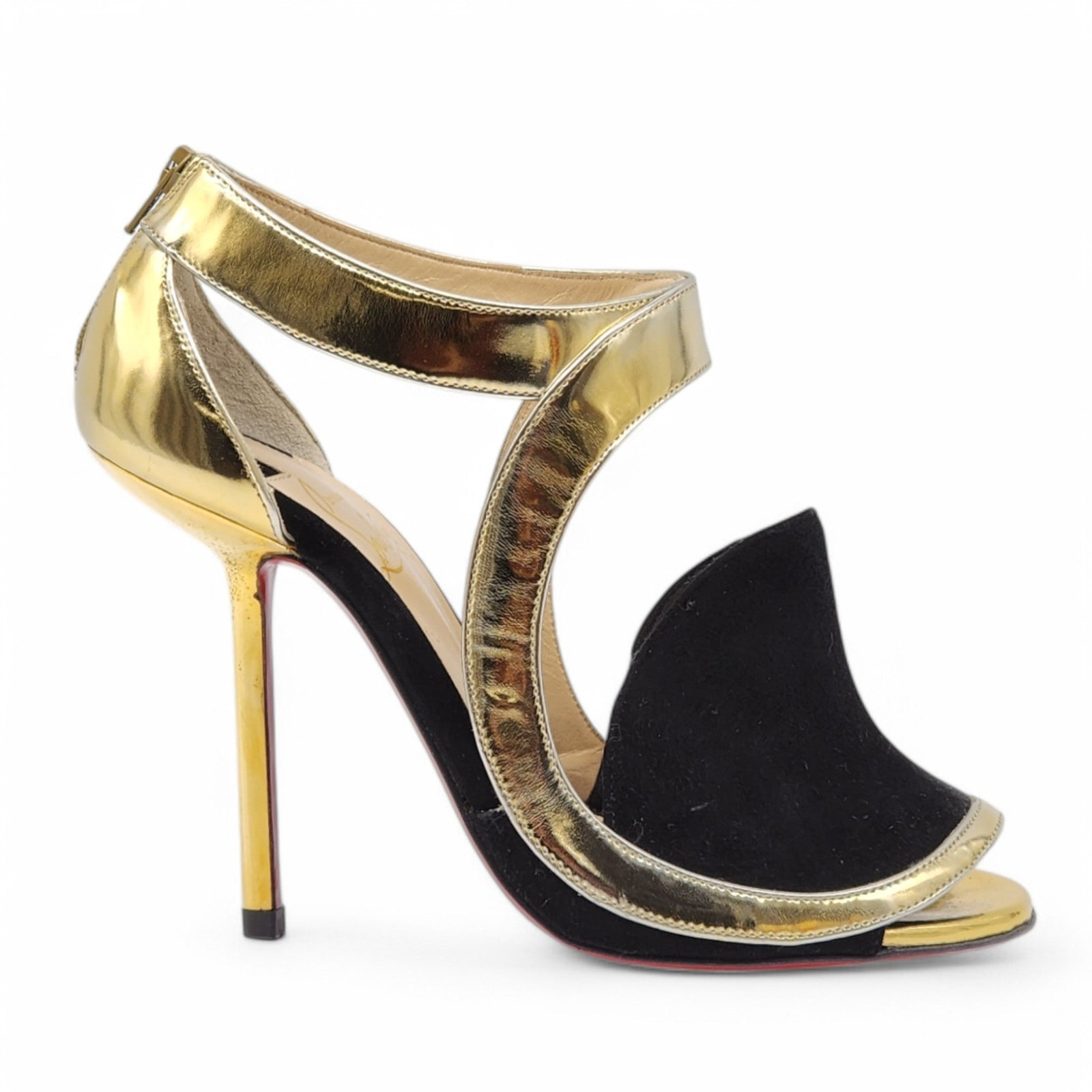 Christian Louboutin Rotonda Heeled Leather Sandals Gold 34 4US $890