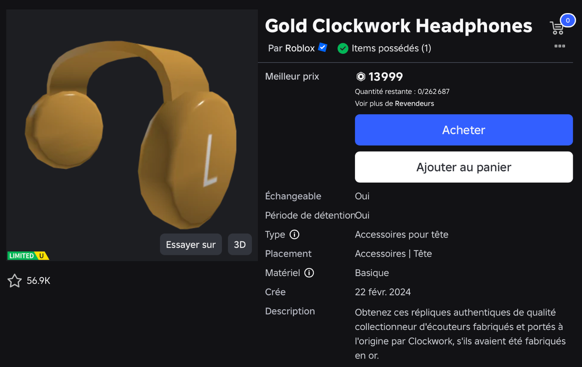 Roblox Gold Clockwork Headphones Virtual Item No Physical Item | eBay