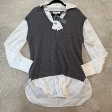 Magaschoni Cashmere Women's 100 Combo Cardigan Sweater Vest Shirt L NWT 445