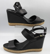 DKNY Black Woven Leather Buckle Strap Wedges - Women's Size EU 39 / UK 6