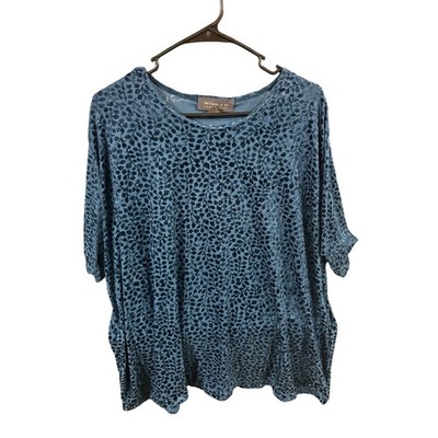 Lane Bryant Designs & Co Teal Blue Burnout Velvet Leaf Print Blouse Plus 22/24