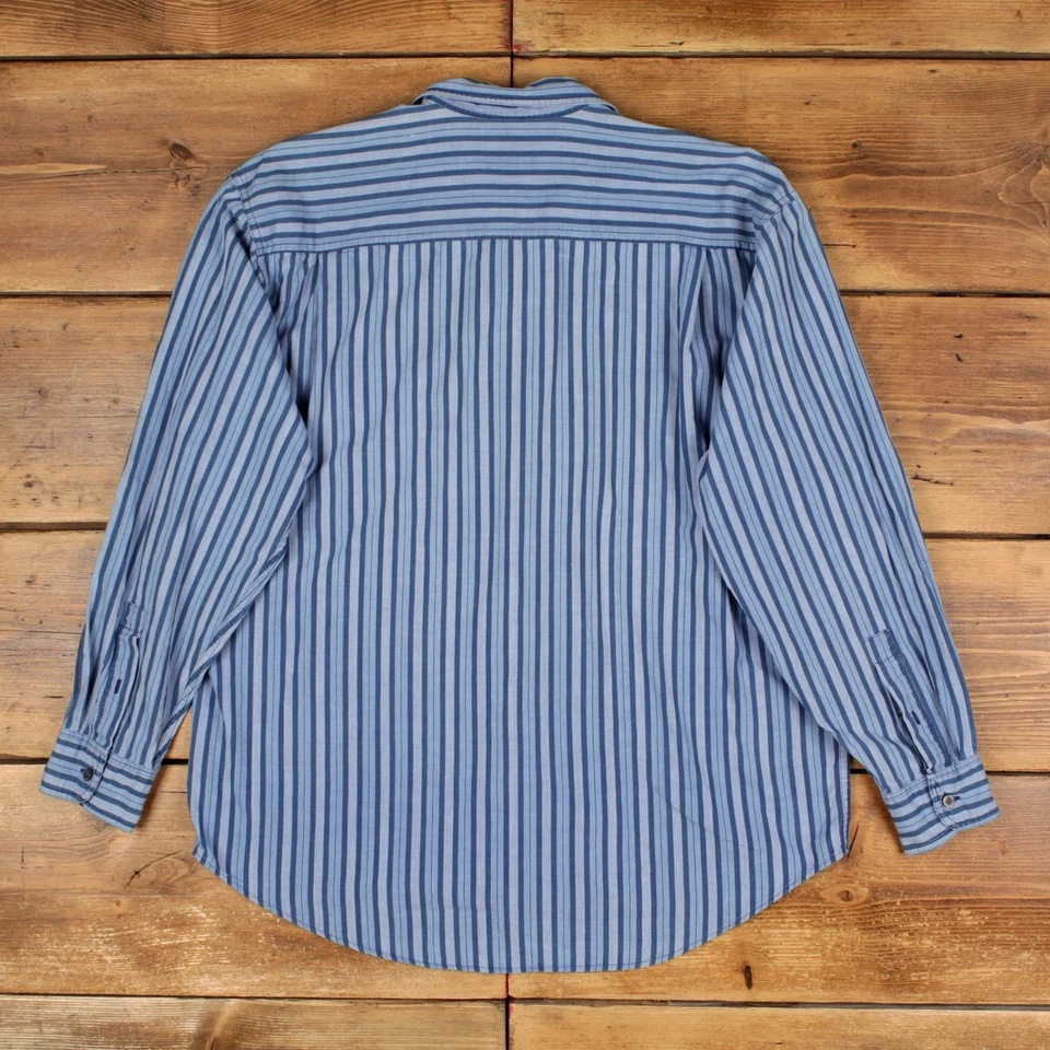Camisa informal vintage Dockers botón L rayas para hombre manga larga azul a rayas Foto 2 de 4