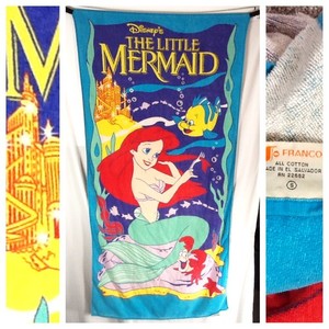 Vintage 90's The Little Mermaid Disney Franco Bath Beach Towel Ariel Flounder
