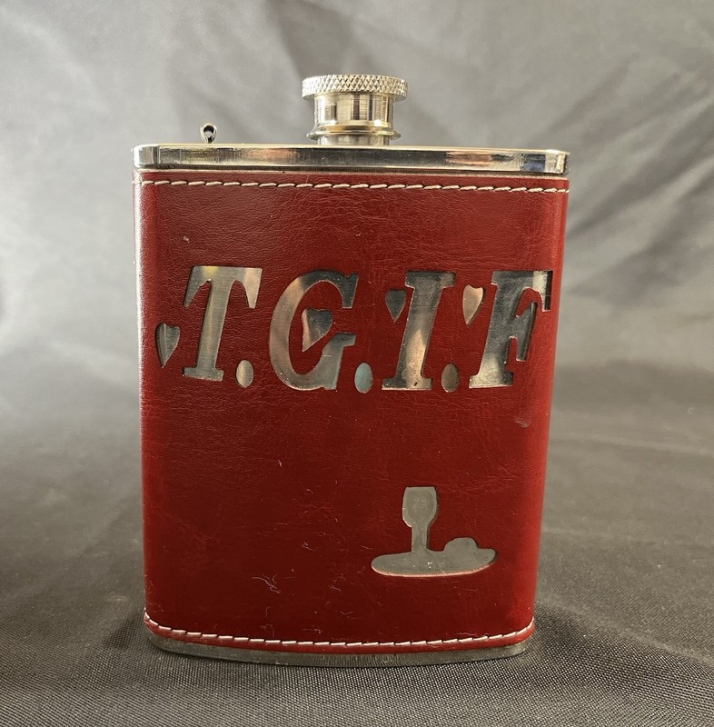 Bey-Berk Red 6 oz Leather T.G.I.F. Flask with Stitching One Size