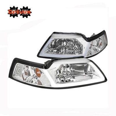 99-04 Ford Mustang Chrome Housing Headlights w/U DRL Reflector GT Cobra SVT 4.6L