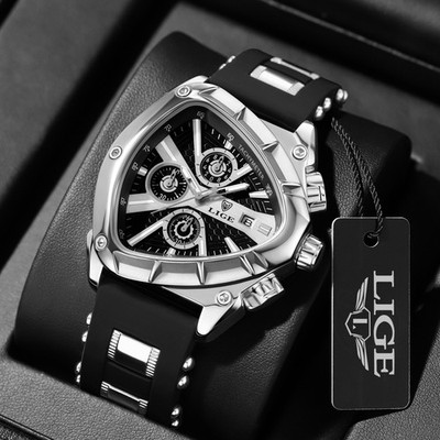 LIGE Men's Watch Quartz Sports Date Chronograph Waterproof Luxury Man Wristwatch