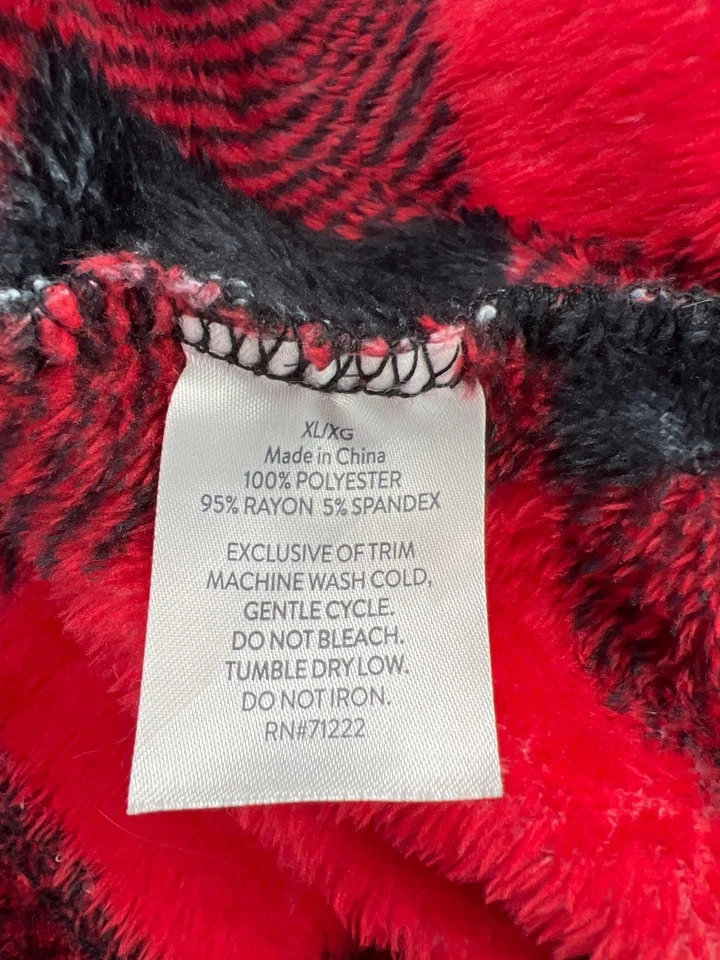 Bata con Capucha Lucky Brand Talla XL Roja Negra Acogedora Búfalo Cuadros Cinturón Felpa Cómoda Foto 4 de 4