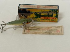 Pflueger 3185 Neverfail Underwater Minnow Lure White Green Cracked & Box 1910s